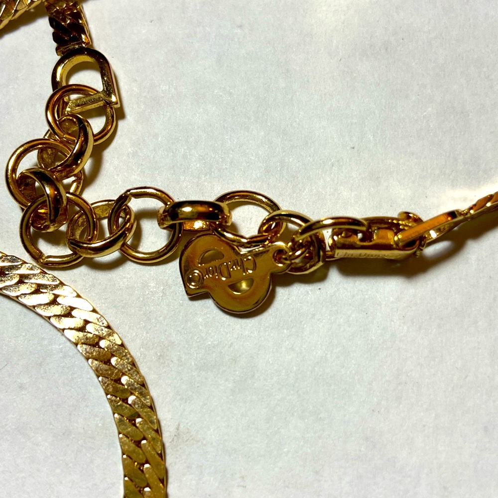 Christian Dior Purple Amethyst/Clear Rhinestone Flat Gold Chain Necklace Logo - Picture 6 of 8